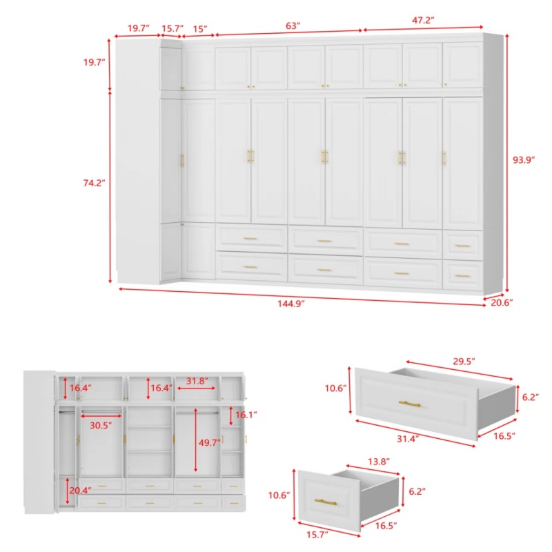 Customised Full-length Mirror For Modern Bedroom Wardrobes 3-in-1 Storage And Dressing Unit Custom Furniture Supplier