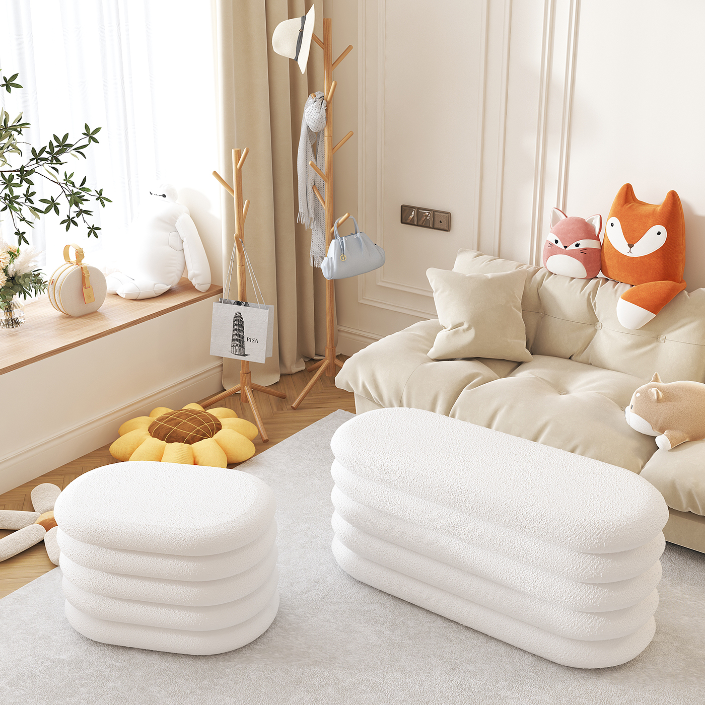 Home Furniture Teddy Fur Velvet Pouf Ottoman Foot Stool Storage Pouffe