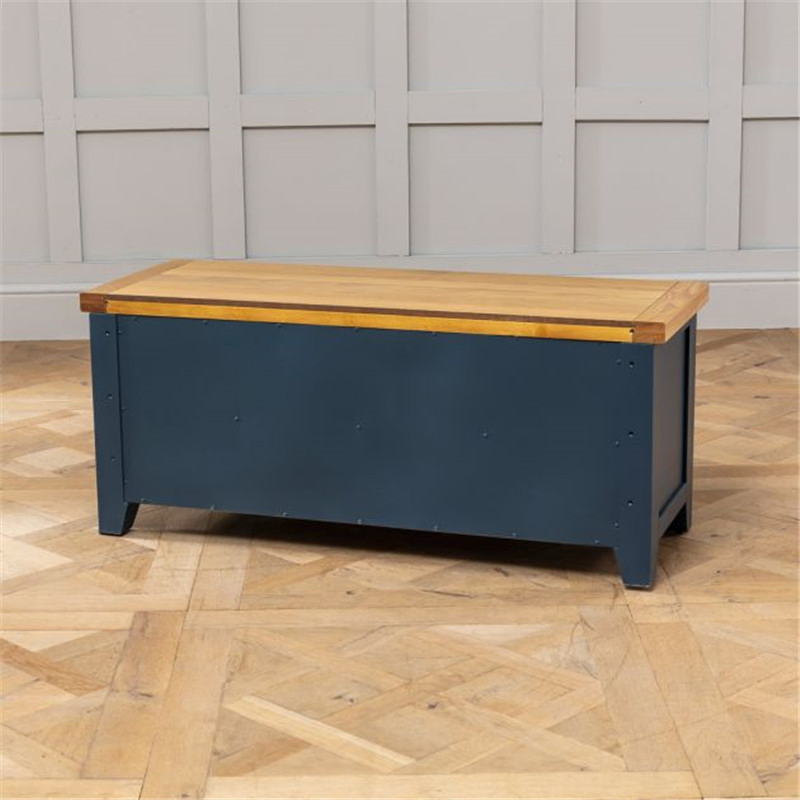 Solid Oak Wooden Blue Painted Hallway Shoe Storage Bench, 2 Tiers Living Room Display Rack Organizer Entryway Bathroom Shoe Bench