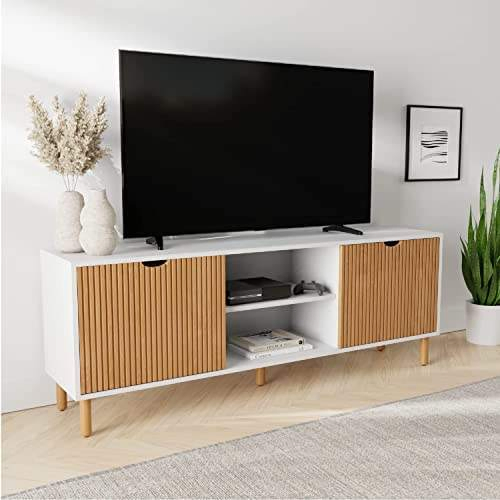 Large TV Stand- Modern Media Console with Storage Cabinets &Shelves