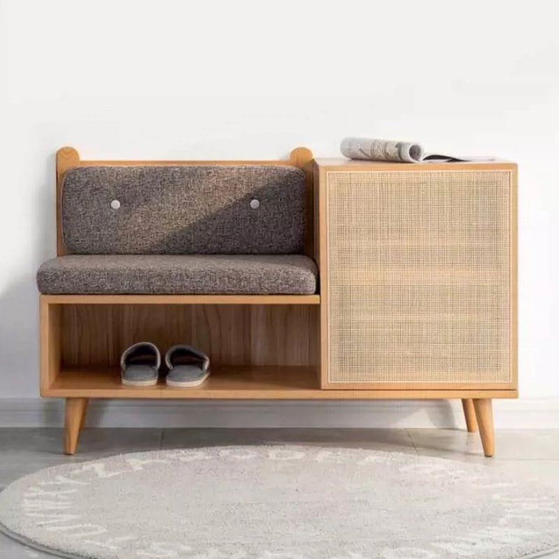 Natural Bamboo Shoe Rack Entryway Shoe Storage with Storage Cabinet Shelf Shoe Bench with Cushion