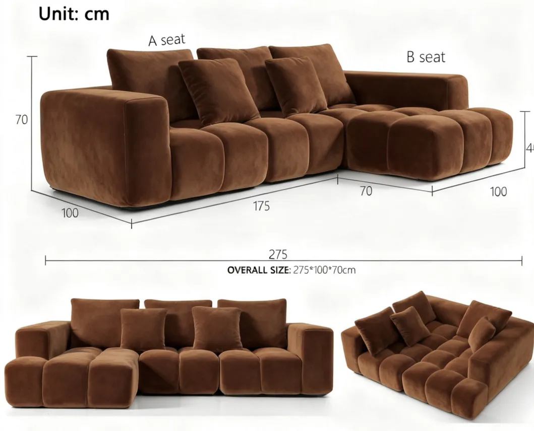 Cream Velvet Sectional Sofa Structural View