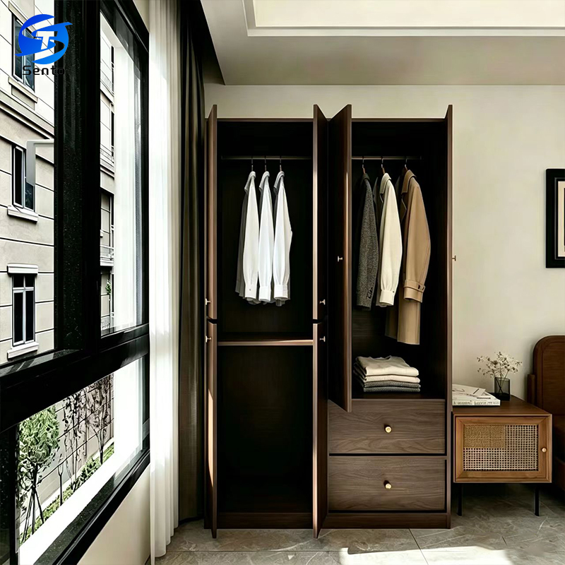 Four Door Solid Wood No Paint Eco Finished Freestanding Modern Wardrobe Apartment Storage Cabinet Drawers Factory Direct