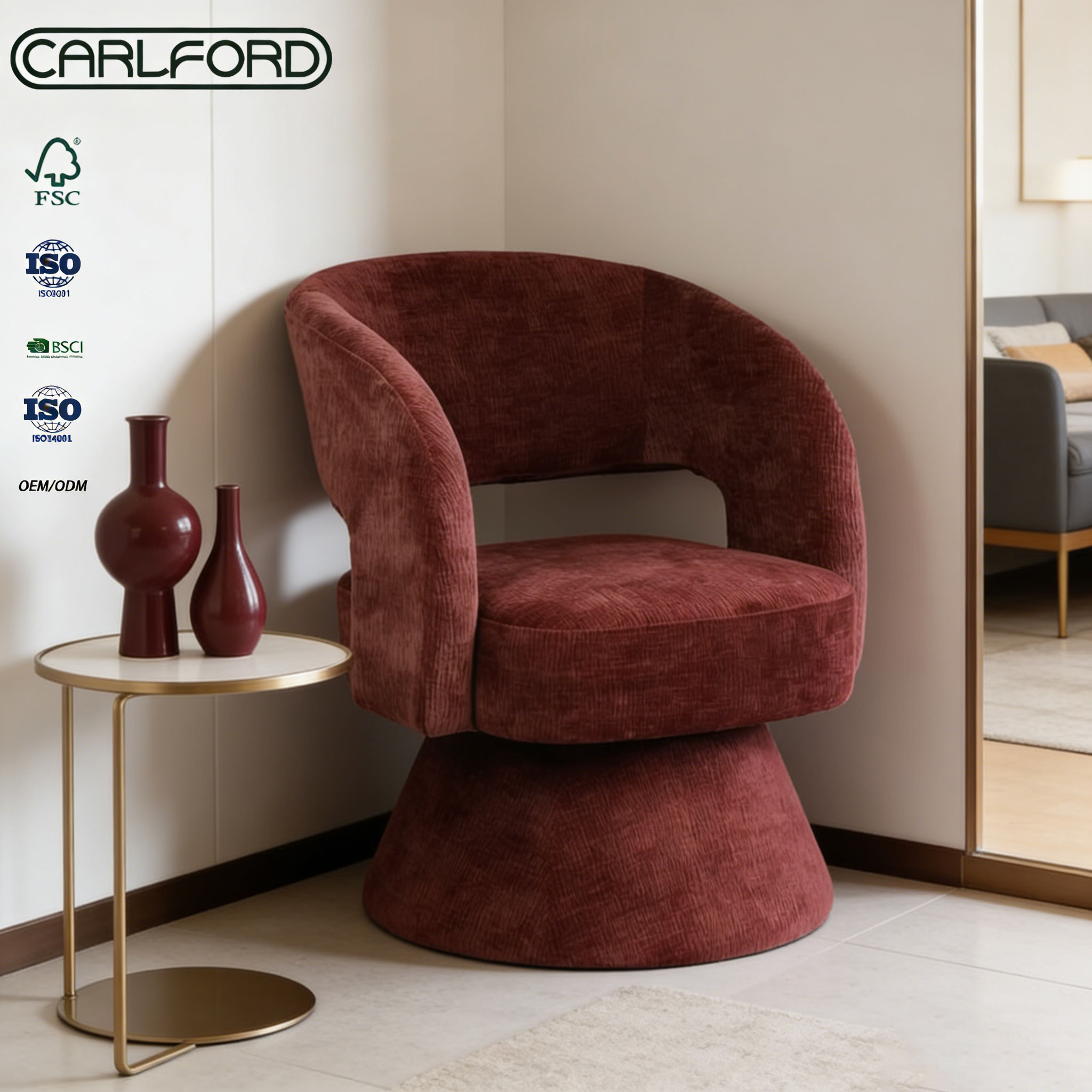 CARLFORD Modern Swivel Sillas Single Poltrona Accent Chairs Luxury Design Seating Hotel Sofa Chairs Living Room Armchair