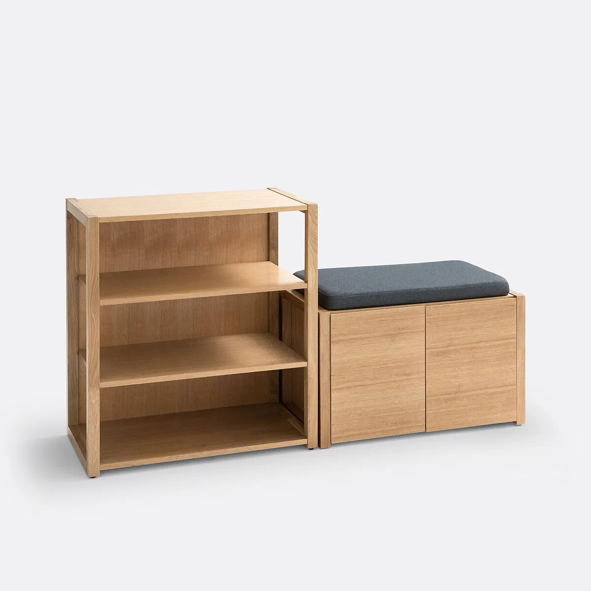 Wooden Entryway Storage Shoe Bench with Cushioned Seat and Double Doors