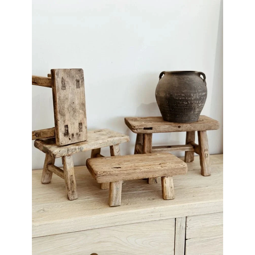 Antique Modern Design Square Mango Wood Adjustable Eco-Friendly Ottoman Stool Set 1 Foldable Storage Bedroom Living Room