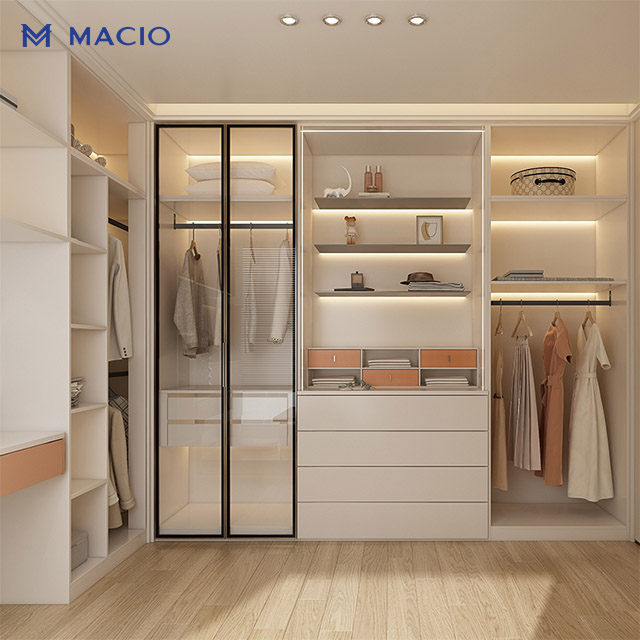 MACIO Modern Luxury Wooden Bedroom Wardrobe Furniture Custom Closet Large Capacity Storage Walkin Closet Modern Design Wardrobe