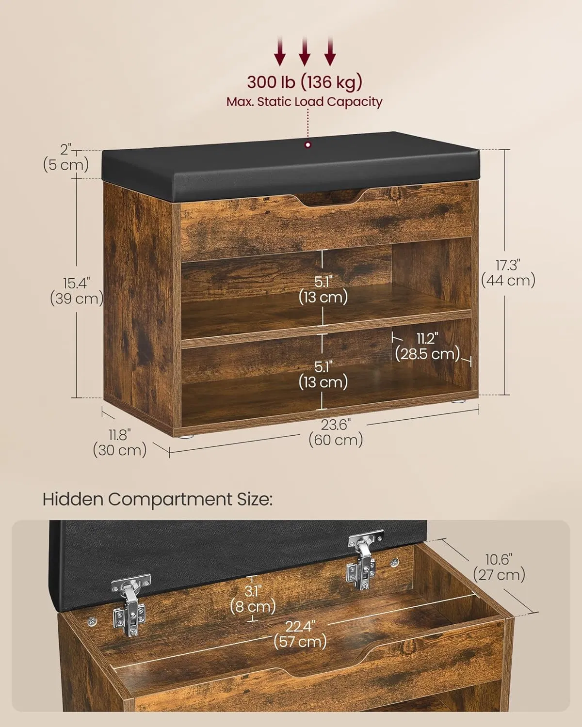 Eco-Friendly Storage Bench with Comfortable Cushion for Entryway