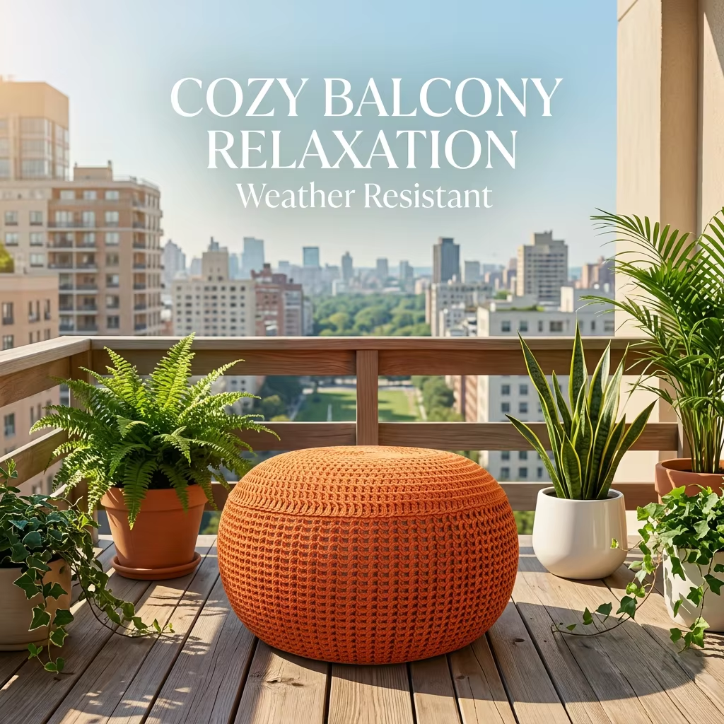 Knitted Stackable Foldable Pouf Ottoman Adjustable Soft Multifunctional Portable Stool for Bedroom Apartment Entry & Outdoor Use