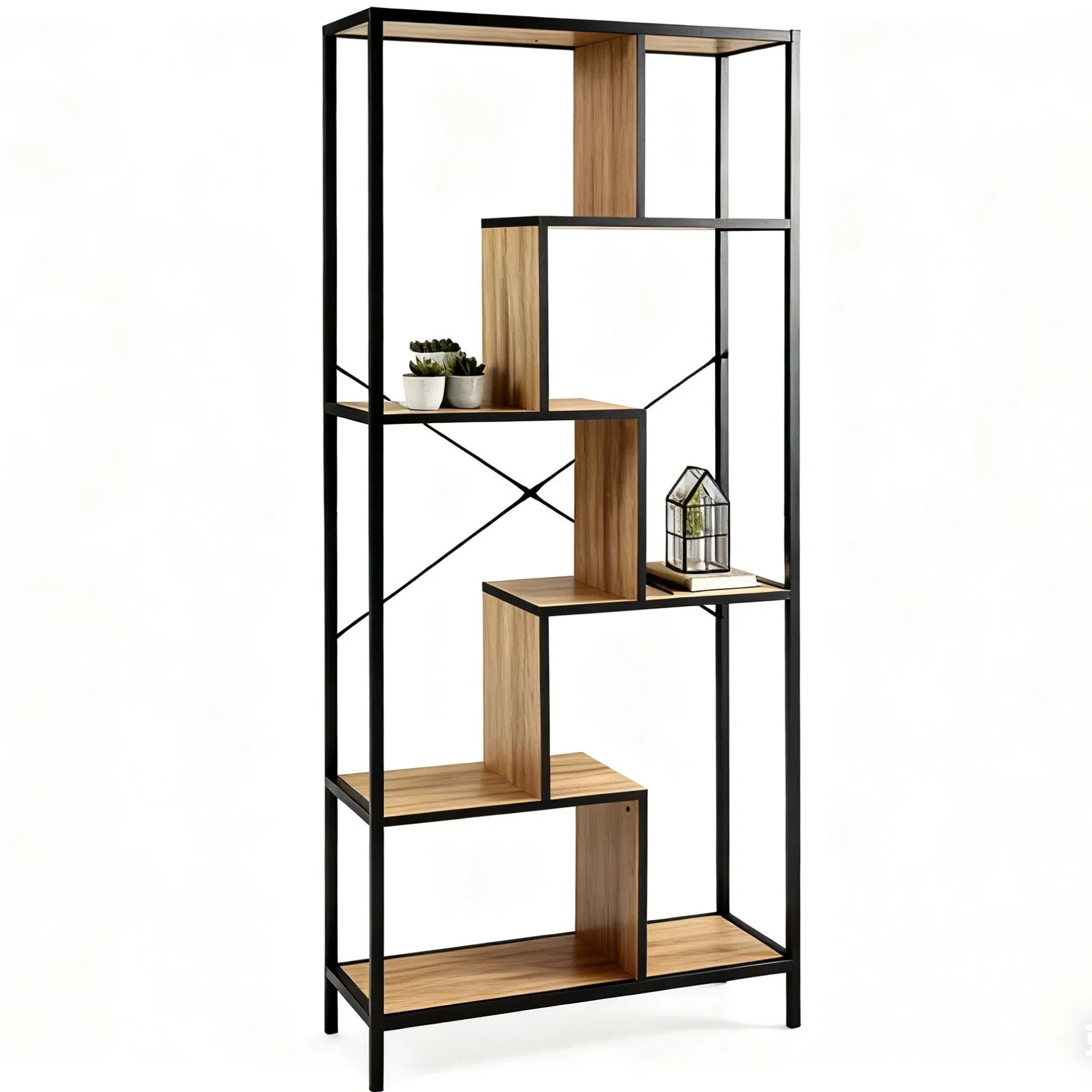 Bookshelf Book Shelves with Metal Frames Wood Shelves Organizer Display Rack