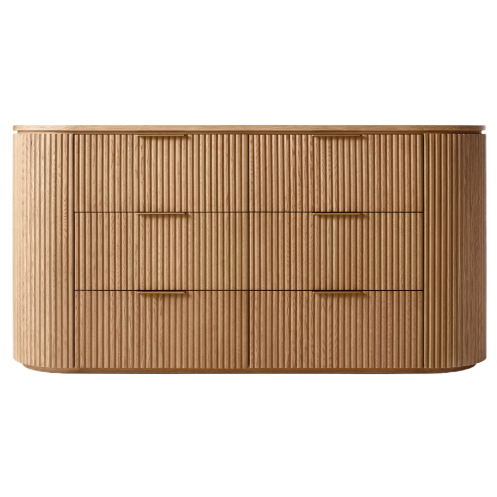 Byron Series Nordic Modern Luxury Solid Oak 6-Drawer Dresser Handmade Freestanding Bedroom Storage Stainless Steel Eco-Friendly
