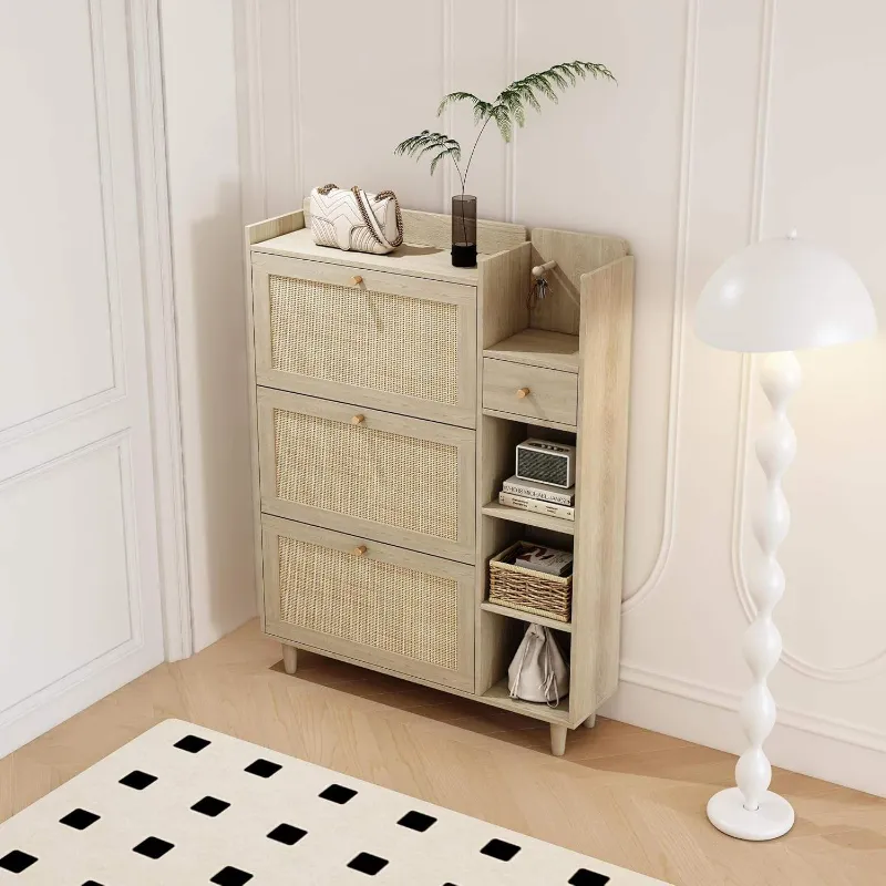 Modern 3-in-1 Entryway Hall Tree Coat Rack with Shoe Bench and 2 Fabric Drawers for Bedroom