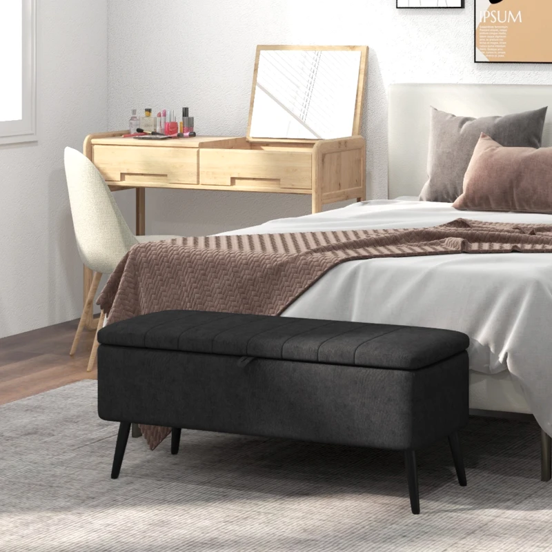 CARLFORD Hydraulic Lift Long Bench Shoe Stool Multi-Functional Soft Flannelette Ottoman for Home Porch Bedroom Hotel Storage