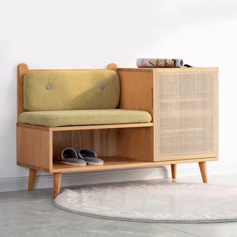 Natural Bamboo Shoe Rack Entryway Shoe Storage with Storage Cabinet Shelf Shoe Bench with Cushion