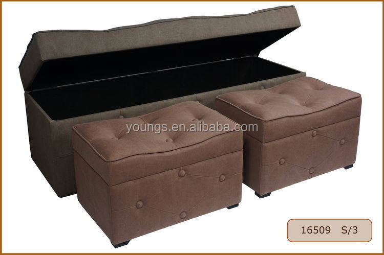 Vintage Wooden Multi-purpose Long Storage Ottoman Stool Set European Design for Bedroom Apartment Workshop Living Room Furniture