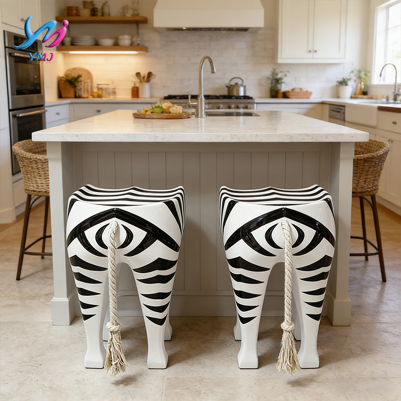 Modern Zebra Shaped Fiberglass Bar Stools-Durable &amp; Eco-Friendly Animal Design for Counter Height Dining Restaurant Outdoor Use