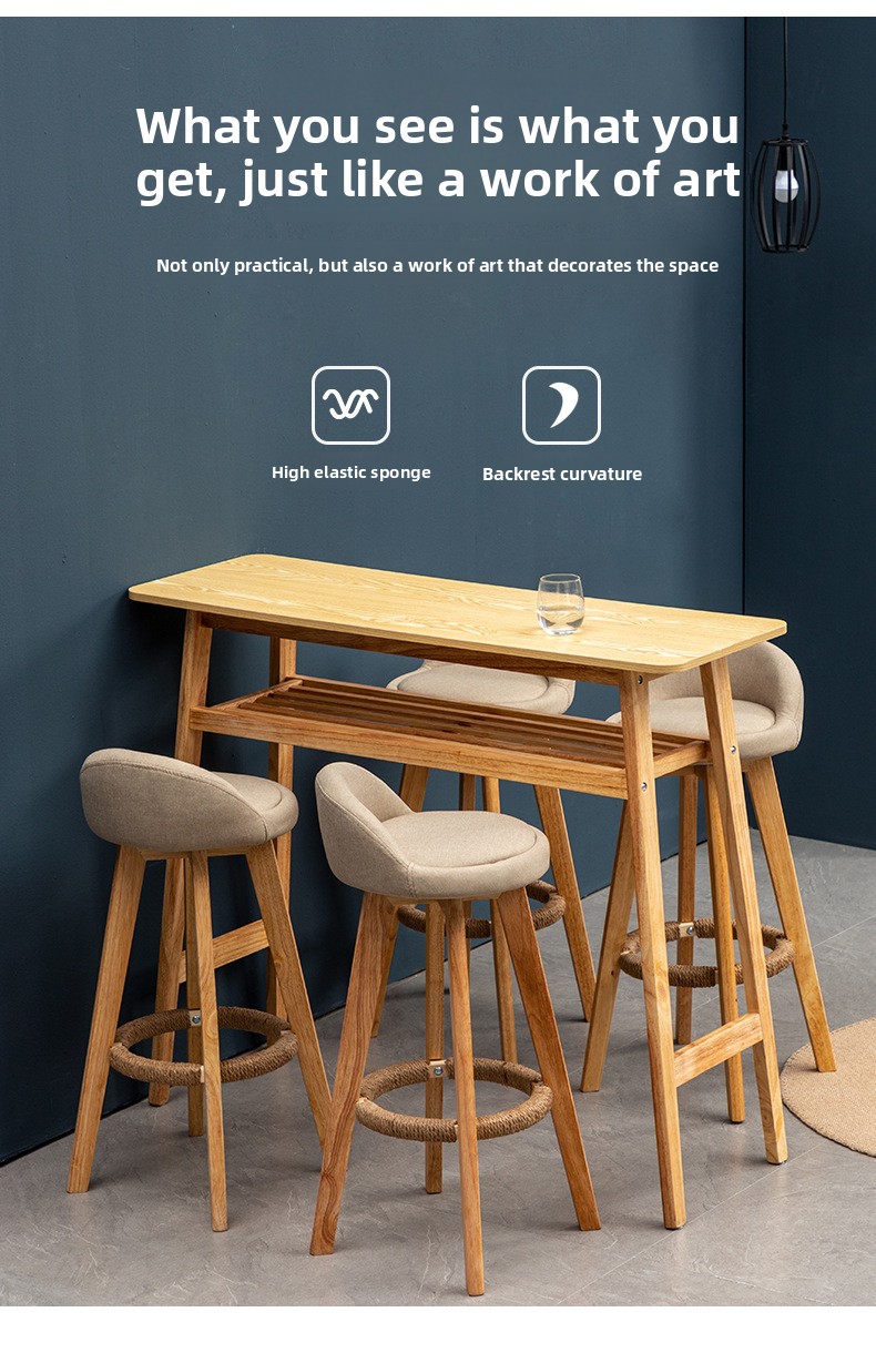 Nordic Casual Solid Wood High Bar Stool Modern Minimalism Commercial & Household Use Bar Furniture