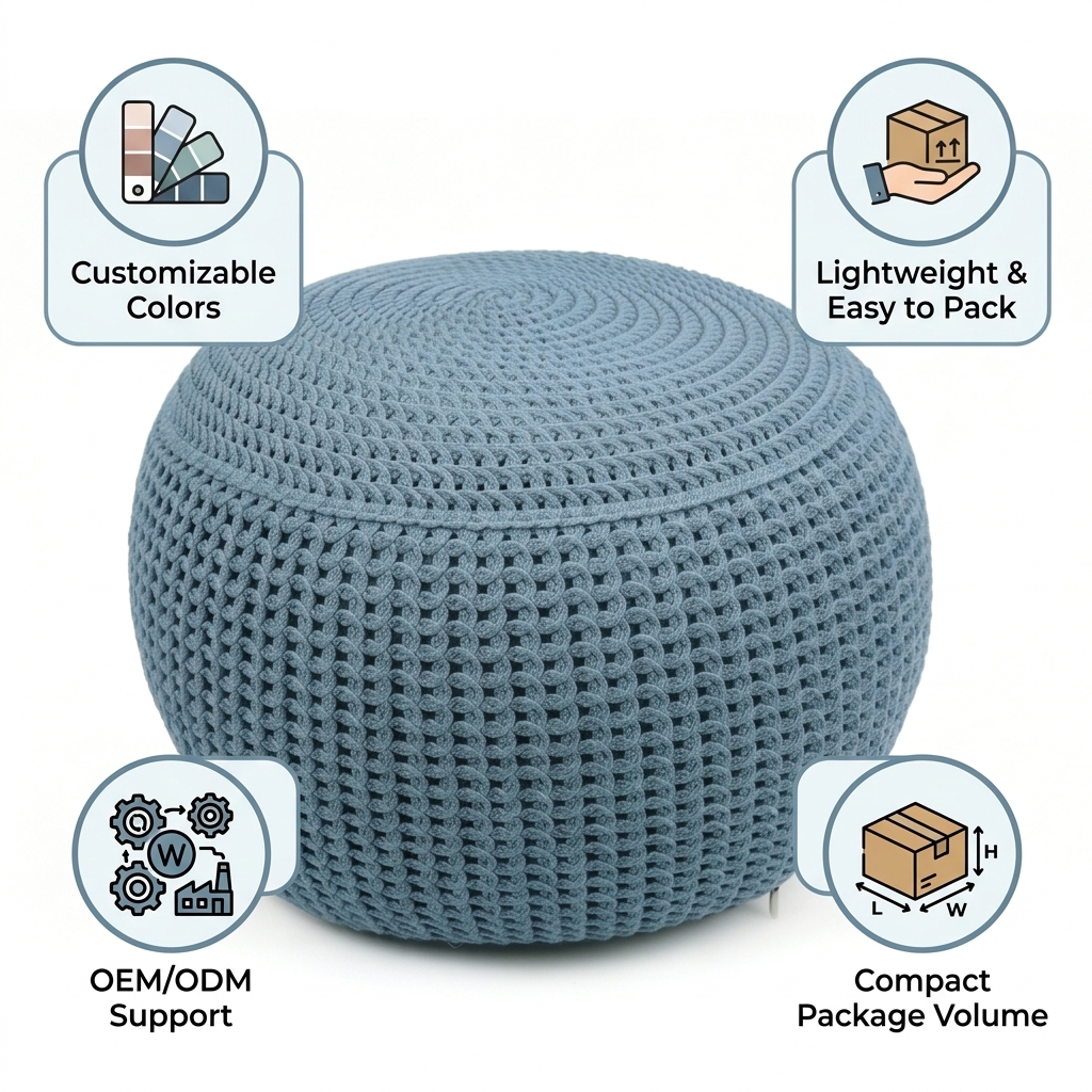 Knitted Stackable Foldable Pouf Ottoman Adjustable Soft Multifunctional Portable Stool for Bedroom Apartment Entry &amp; Outdoor Use