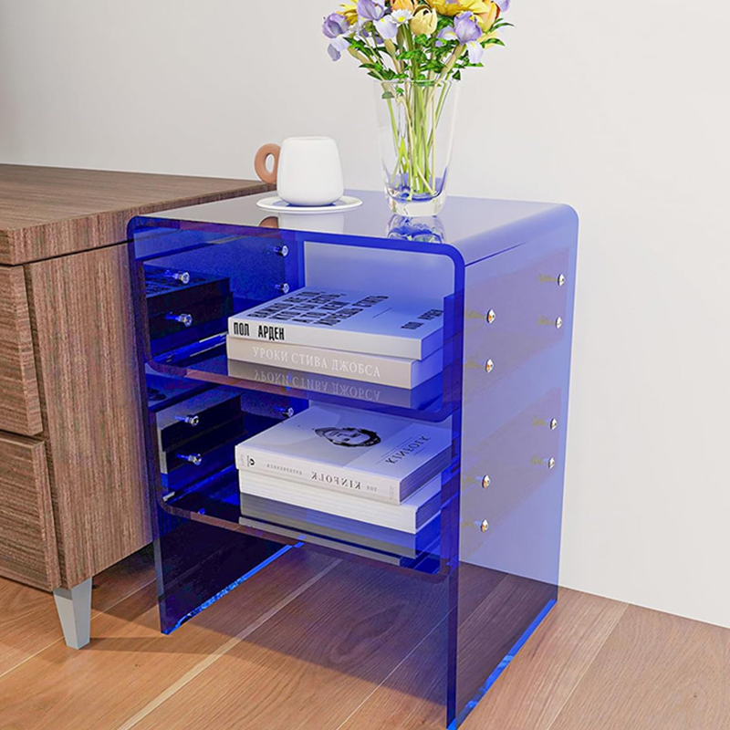 Pink Acrylic Side Table and Book Display Shelf Modern Furniture for Bedroom Office