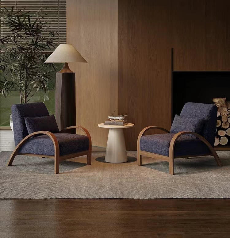 Nordic Modern Design Single Sofa Chair Tufted Fabric With Solid Wood Arm For Home Living Room Hotel Royal Lazy Single Chair