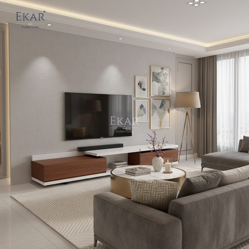 Ekar Horizon Linear Dual-Tone Media Console with Walnut Accents