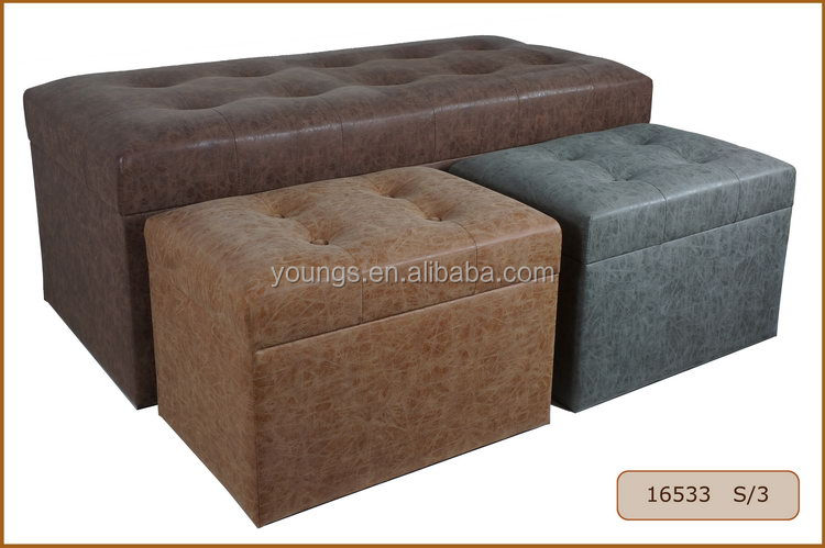 Vintage Wooden Multi-purpose Long Storage Ottoman Stool Set European Design for Bedroom Apartment Workshop Living Room Furniture