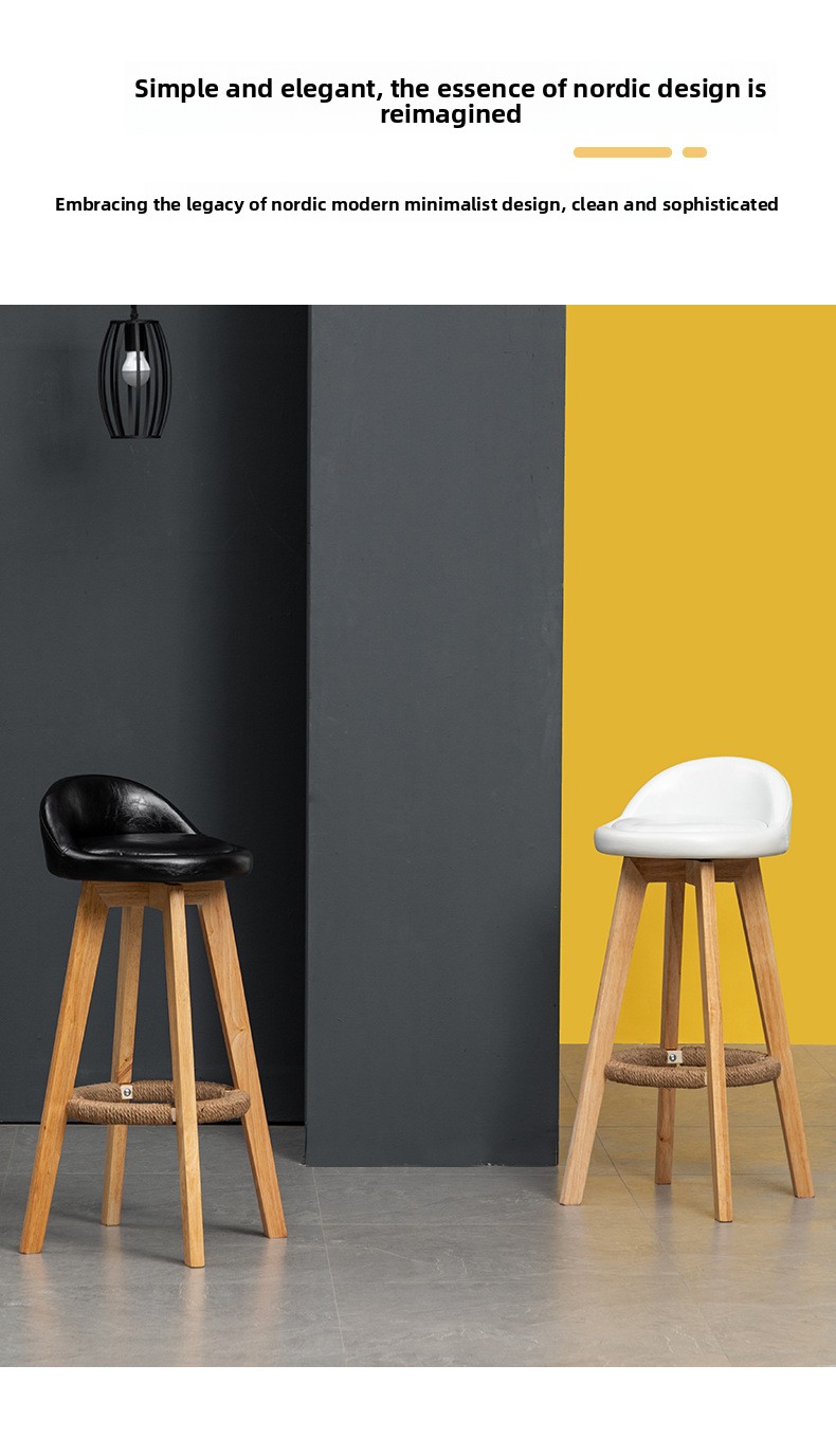 Nordic Casual Solid Wood High Bar Stool Modern Minimalism Commercial & Household Use Bar Furniture