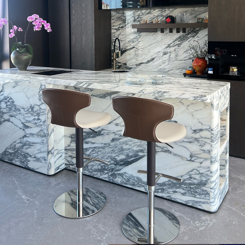 PU Leather Padded Counter Height Commercial Modern Adjustable Metal High Back Swivel Bar Stool