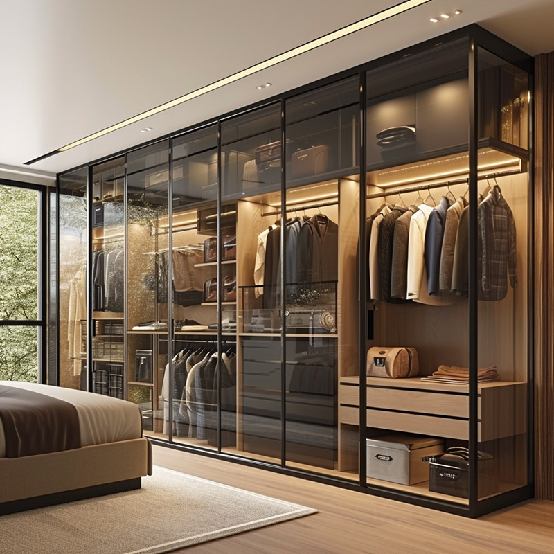 YALIG American Style Modern Design Glass Door Wooden Wardrobe Closet