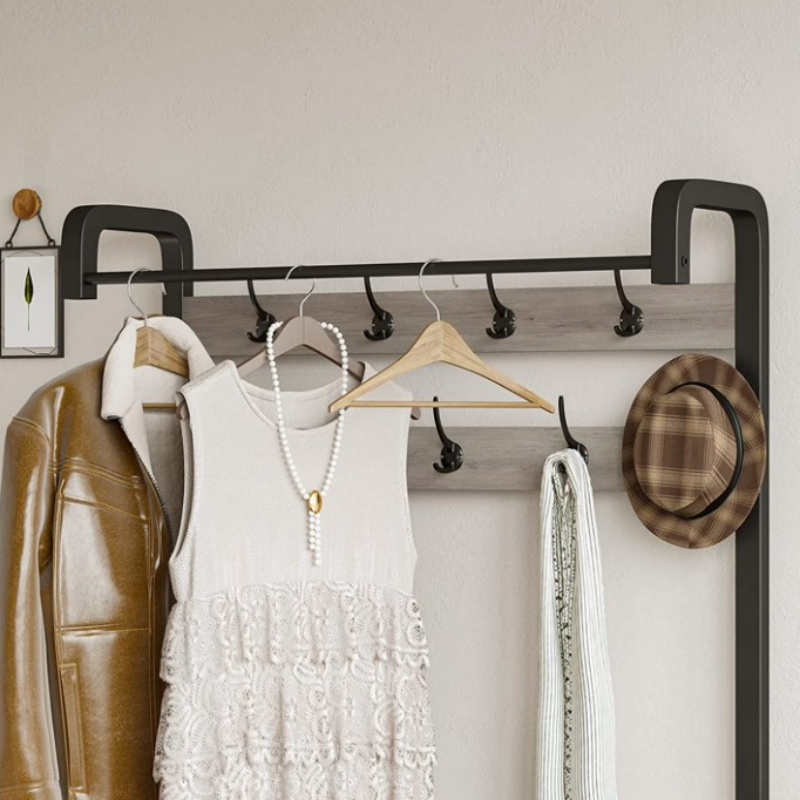 Modern 3-in-1 Entryway Hall Tree Coat Rack with Shoe Bench and 2 Fabric Drawers for Bedroom