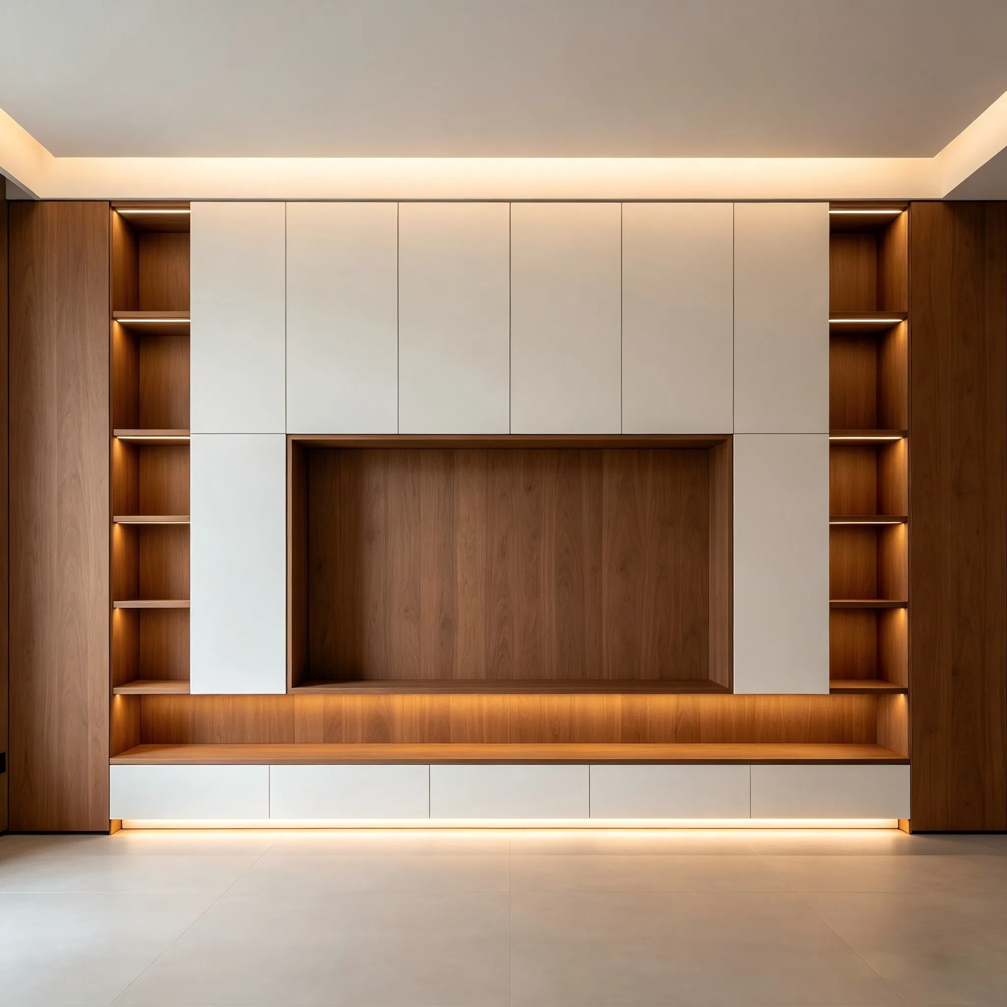 Hotel Drawers / Open Shelves Durable Wood Material Media Console