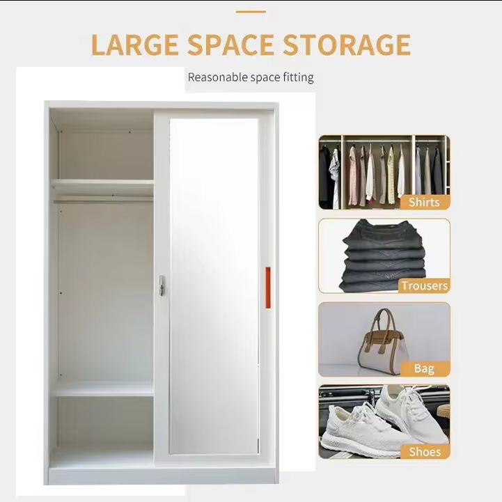 Lemari Pakaian Besi 2 Pintu Manufacturer Supply Bedroom Wardrobe with Sliding Door