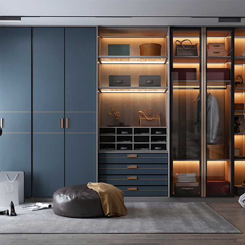 YALIG American Style Modern Design Glass Door Wooden Wardrobe Closet