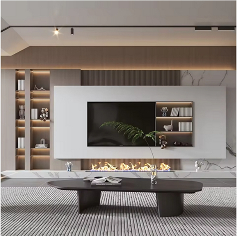 Natural Rattan Door Storage Shelves Media TV Console TV Unit for Living Room