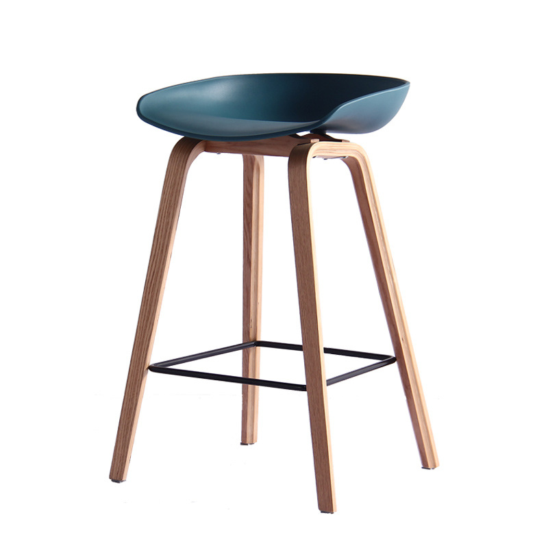 Modern Simple Nordic Solid Wood Casual Designer Commercial Bar Chair High Stool
