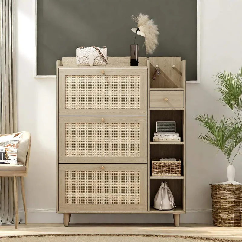 Modern 3-in-1 Entryway Hall Tree Coat Rack with Shoe Bench and 2 Fabric Drawers for Bedroom