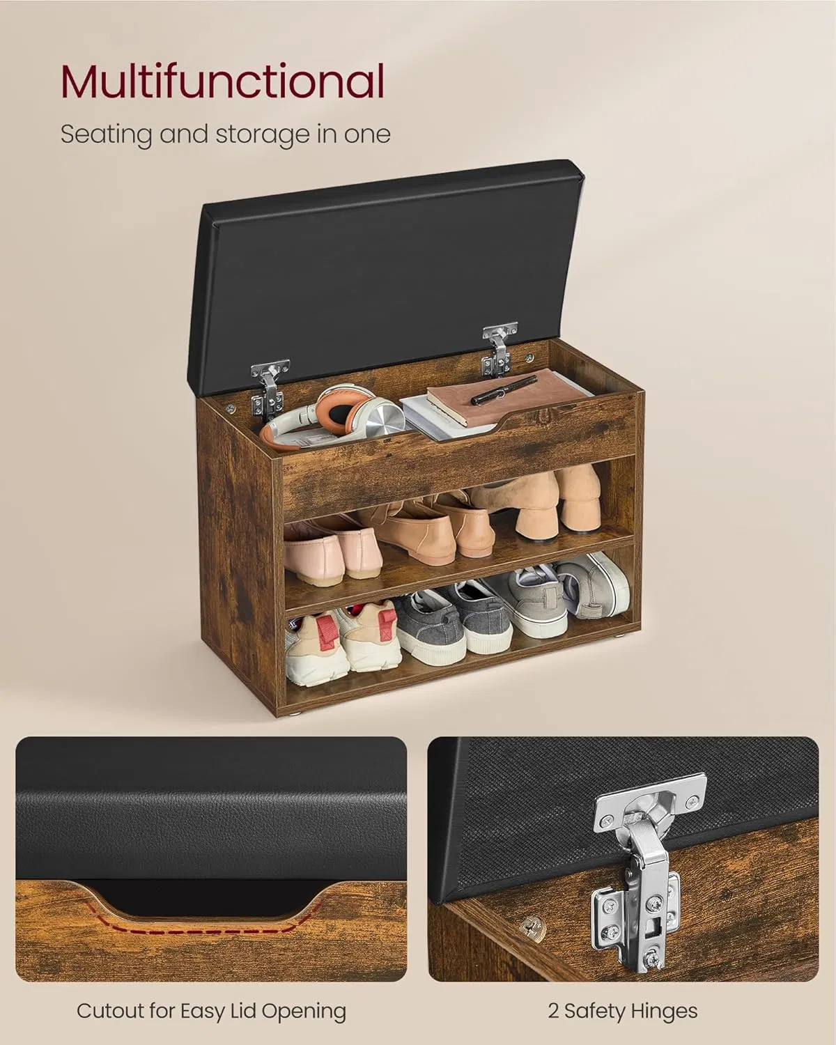 Eco-Friendly Storage Bench with Comfortable Cushion for Entryway