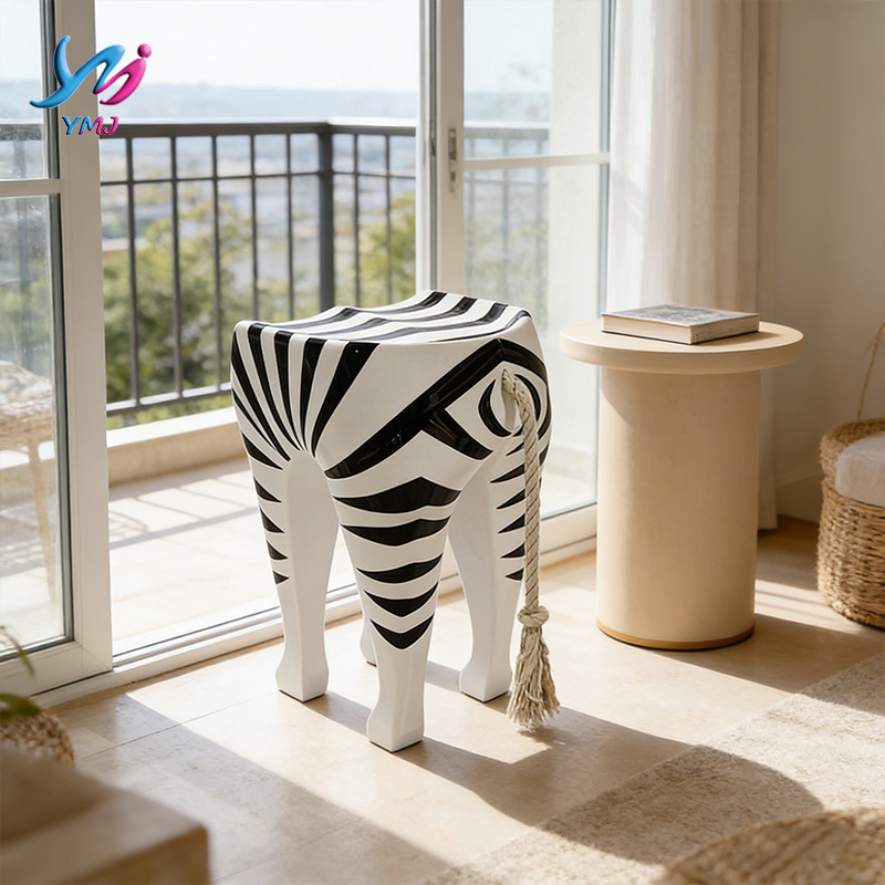 Modern Zebra Shaped Fiberglass Bar Stools-Durable &amp; Eco-Friendly Animal Design for Counter Height Dining Restaurant Outdoor Use