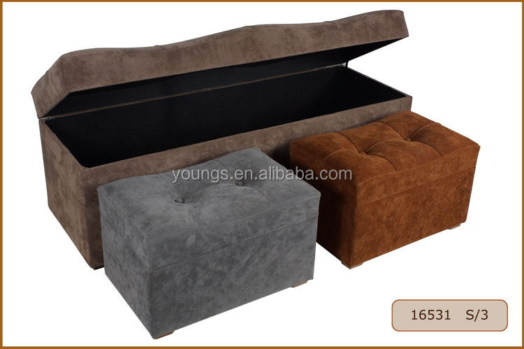Vintage Wooden Multi-purpose Long Storage Ottoman Stool Set European Design for Bedroom Apartment Workshop Living Room Furniture