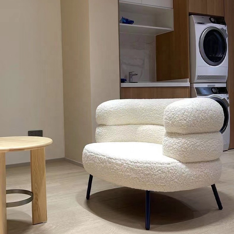 Designer New Elegant Home Furniture Round Boucle Arm Chair Living Room Modern Hotel Velvet Accent Chair Luxury Single Sofa Chair