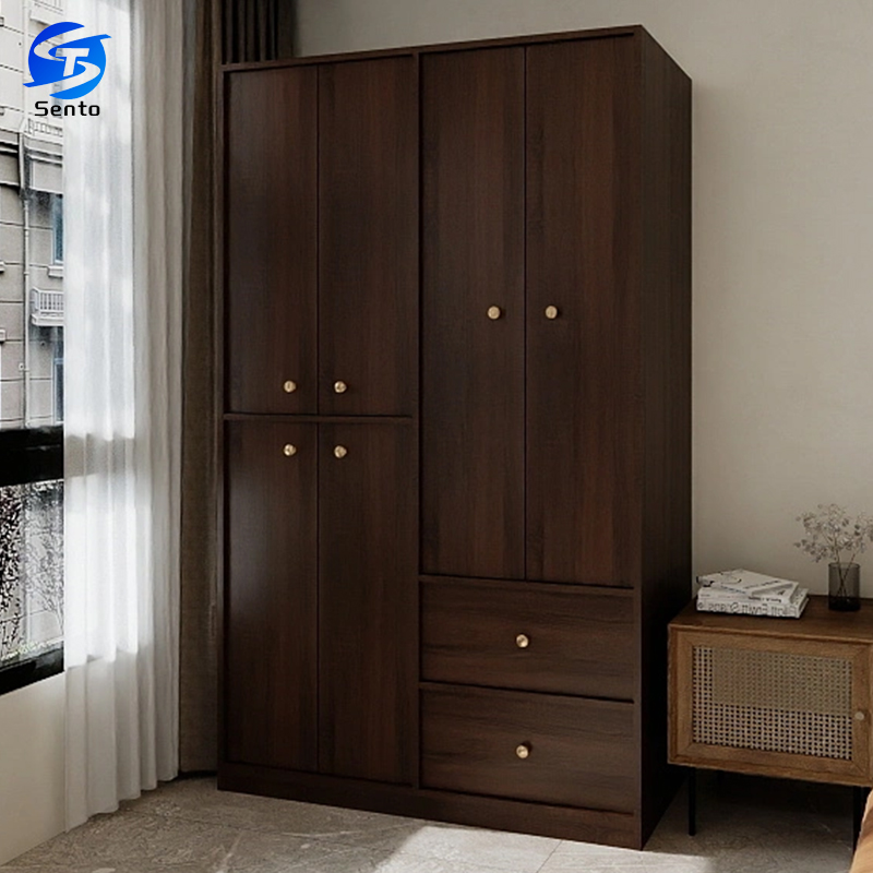 Four Door Solid Wood No Paint Eco Finished Freestanding Modern Wardrobe Apartment Storage Cabinet Drawers Factory Direct