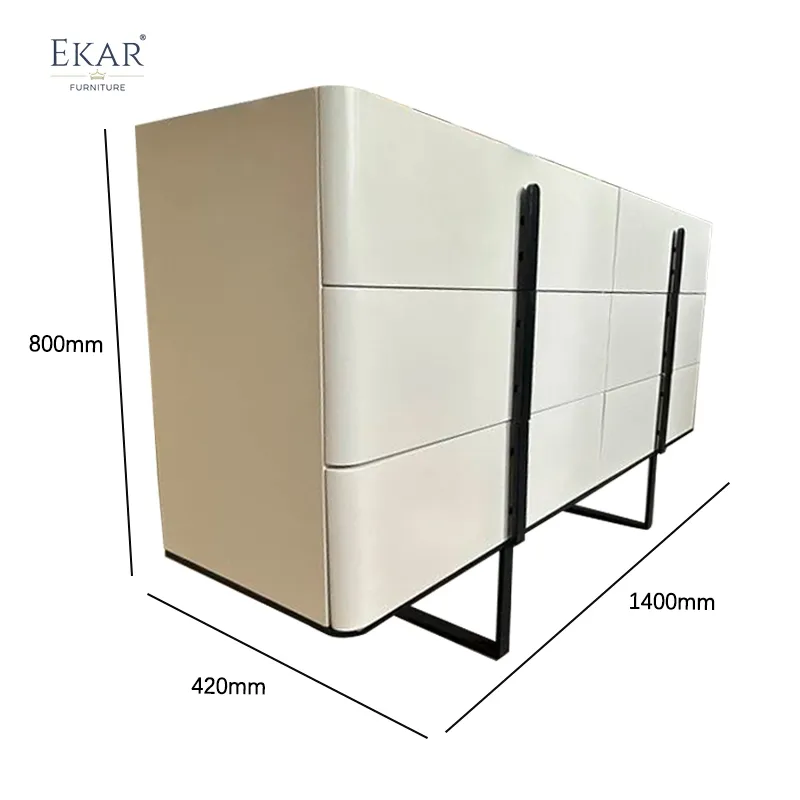 Modern Solid Wood Media Console with Metal Legs and Shelves Detail 6