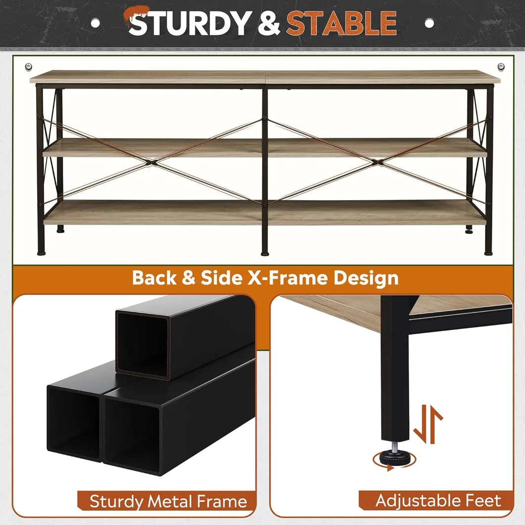 TV Media Console with 3-Tier Storage Shelves for Living Room and Bedroom