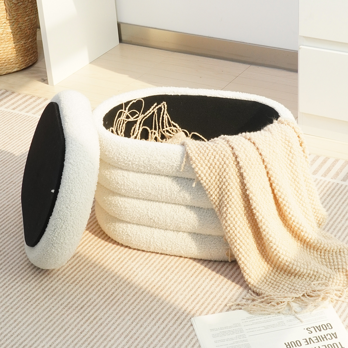 Home Furniture Teddy Fur Velvet Pouf Ottoman Foot Stool Storage Pouffe