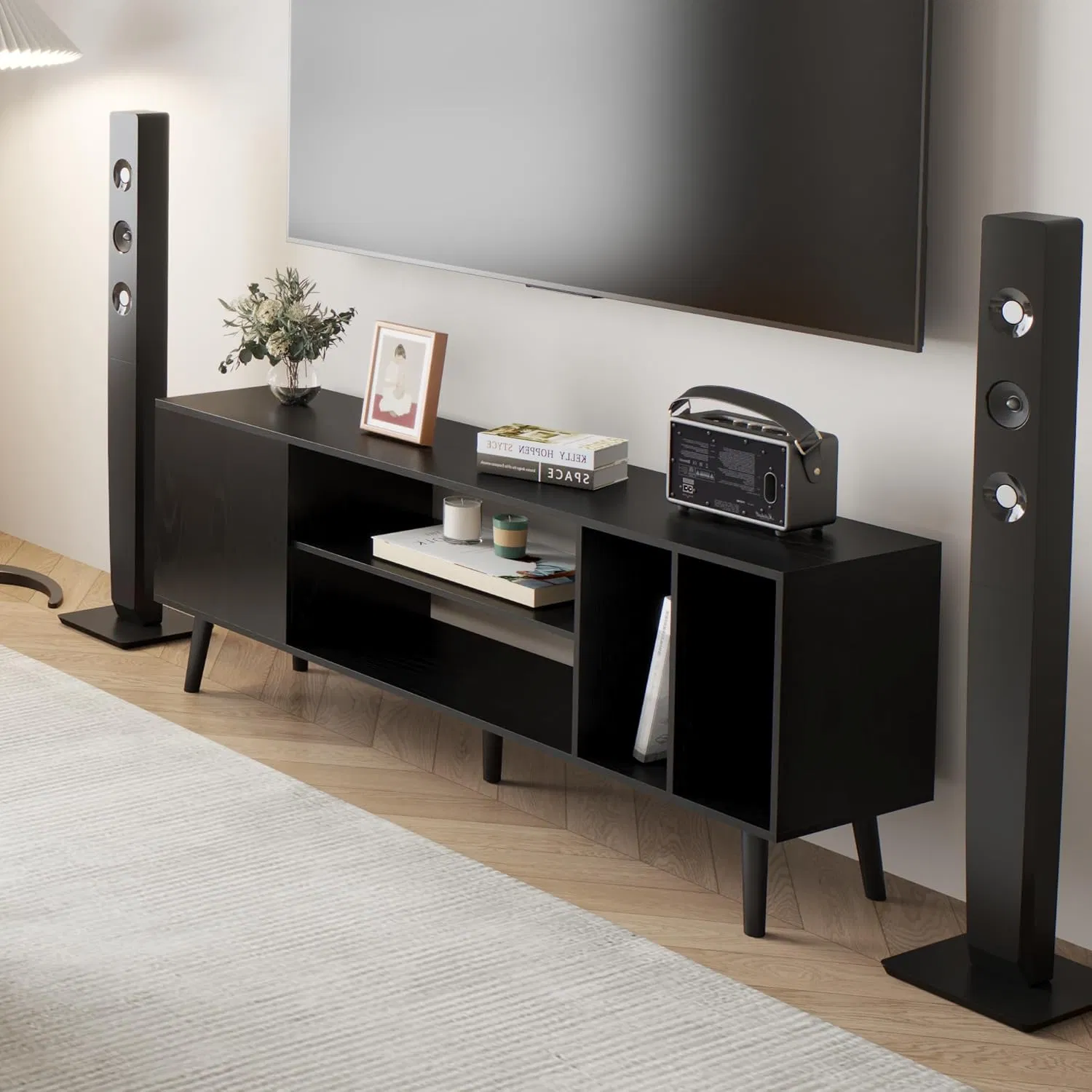 Mcm Style Durable MDF Wood Two Doors Media Console Showcase