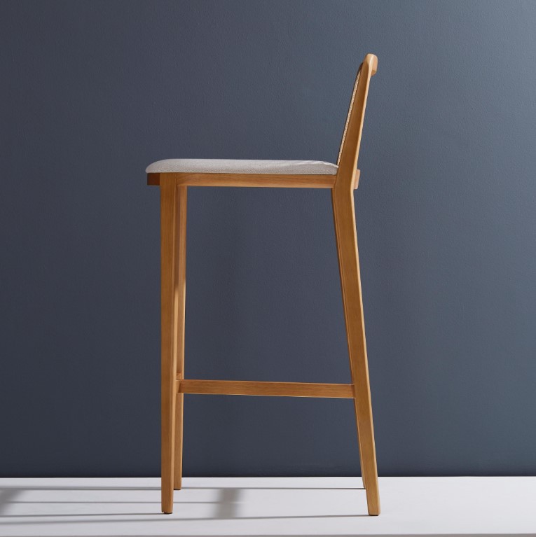 Nordic Modern Solid Wood Rattan-Backed Ergonomic Waterproof Bar Stool Dining &amp; Living Room Furniture