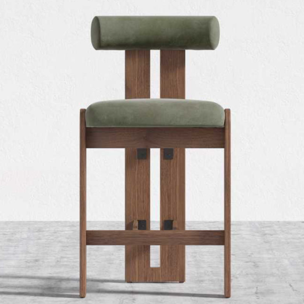 High Quality Modern Medieval Arc-shaped Round Column Back Oak Bar Chair Stool Bar Chair