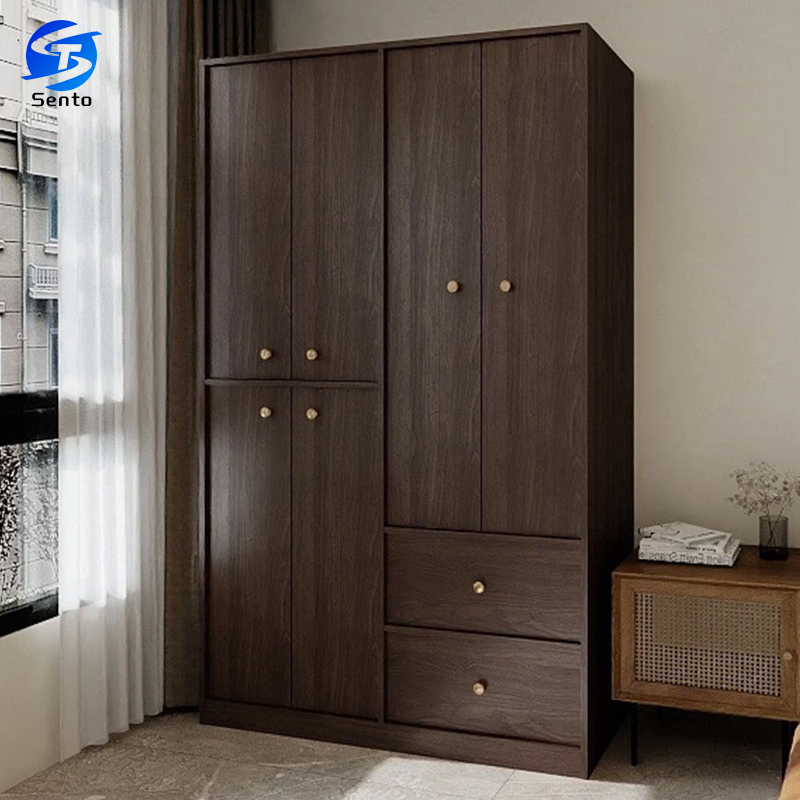Four Door Solid Wood No Paint Eco Finished Freestanding Modern Wardrobe Apartment Storage Cabinet Drawers Factory Direct