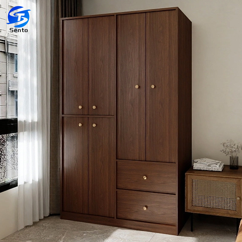 Four Door Solid Wood No Paint Eco Finished Freestanding Modern Wardrobe Apartment Storage Cabinet Drawers Factory Direct