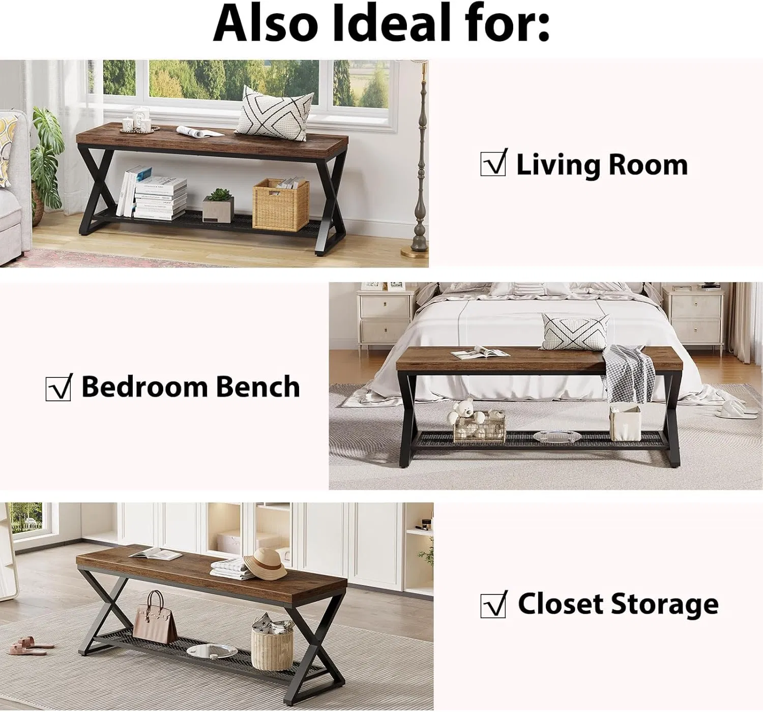 Multi-Functional Entryway Bench with Storage Shelf 2